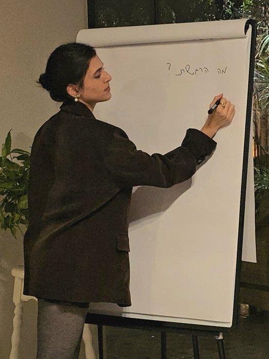 דורין היום, כותבת על לוח בסדנה: מה הרגשת?